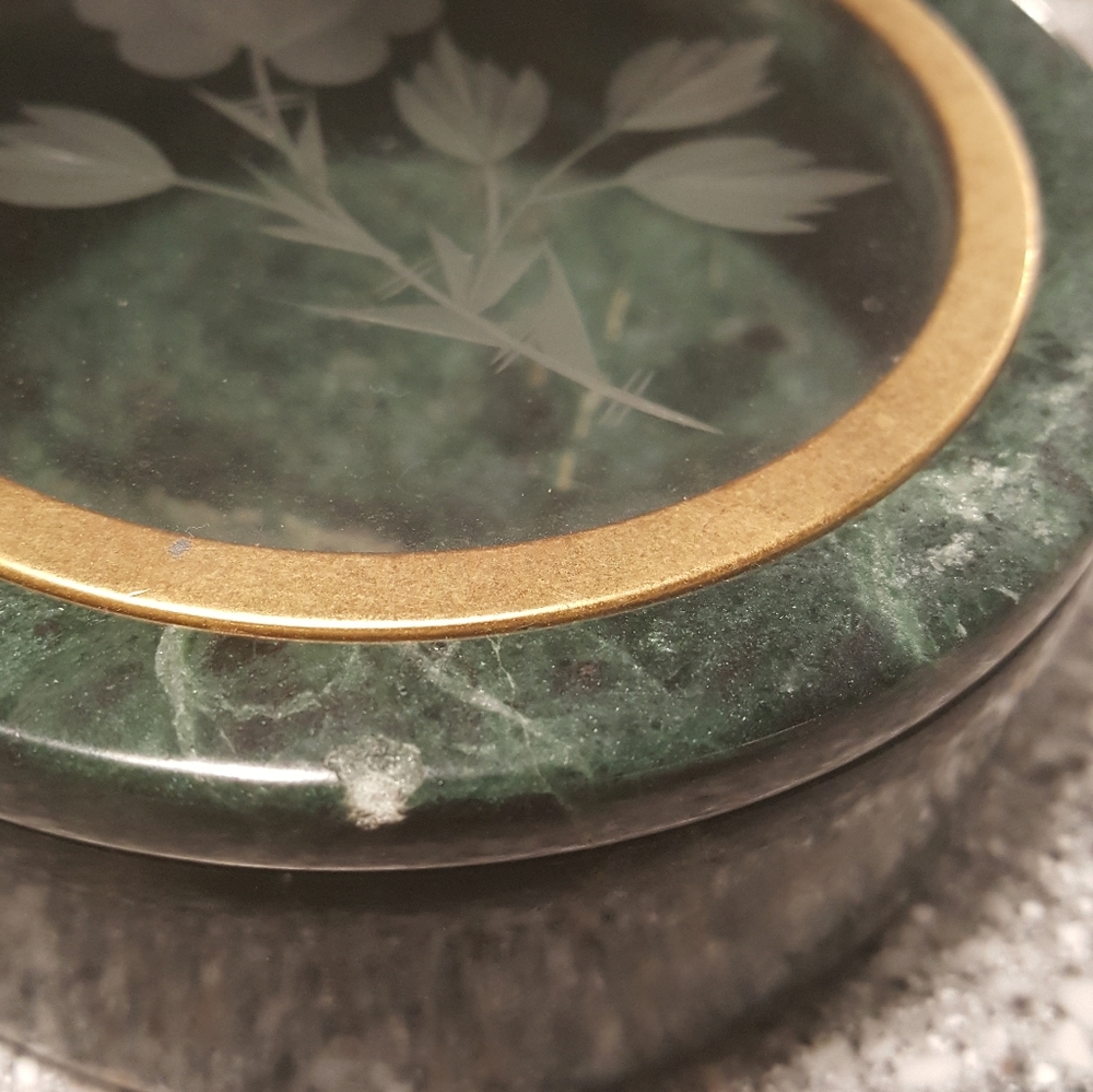 Beautiful Round Dark Green Marble Stone Trinket Box - Picture 7 of 7